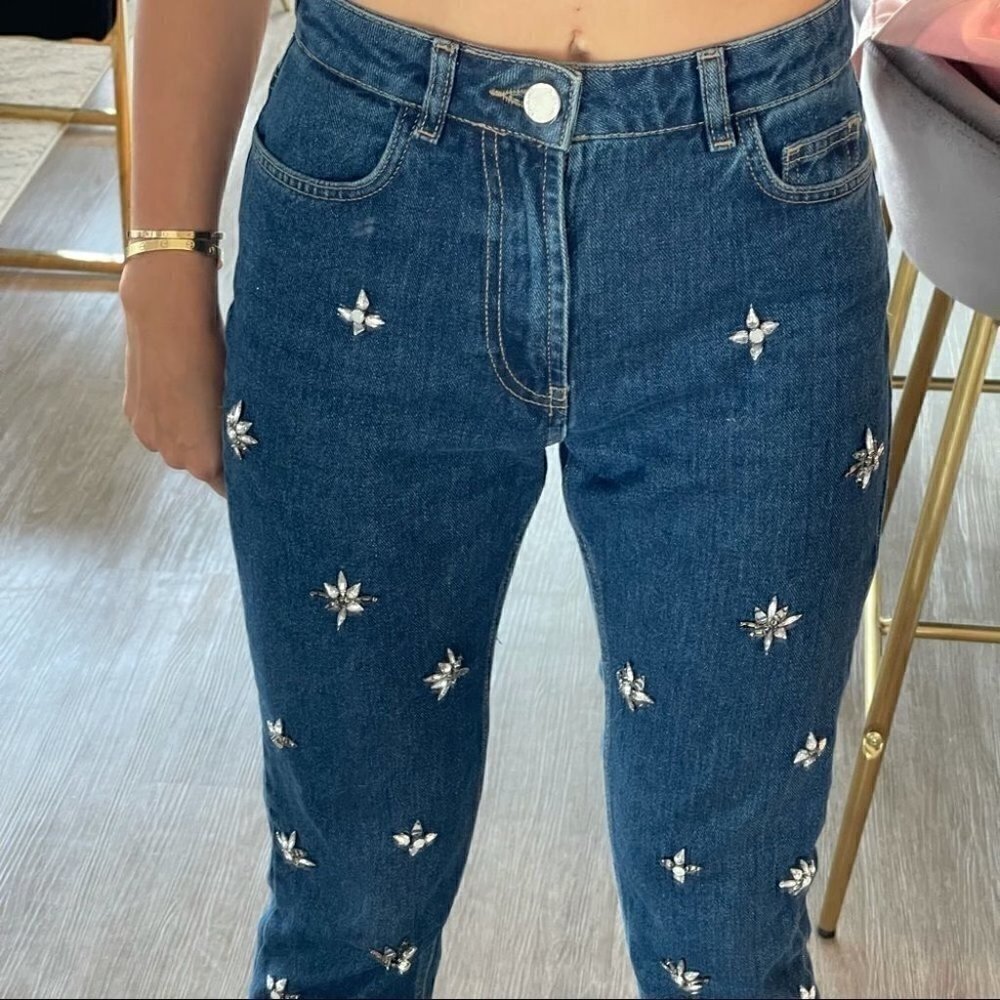 Uterque Blue Embellished Boyfriend Jeans